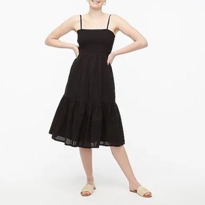 Black smocked top midi dress j crew